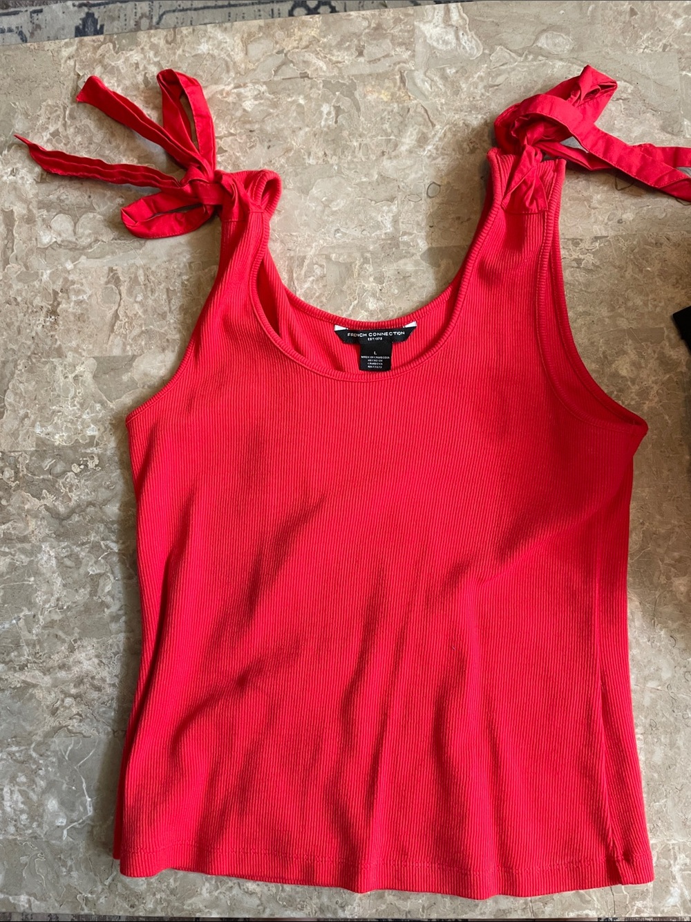 Express Red Ribbed Tie-Shoulder Tank Top